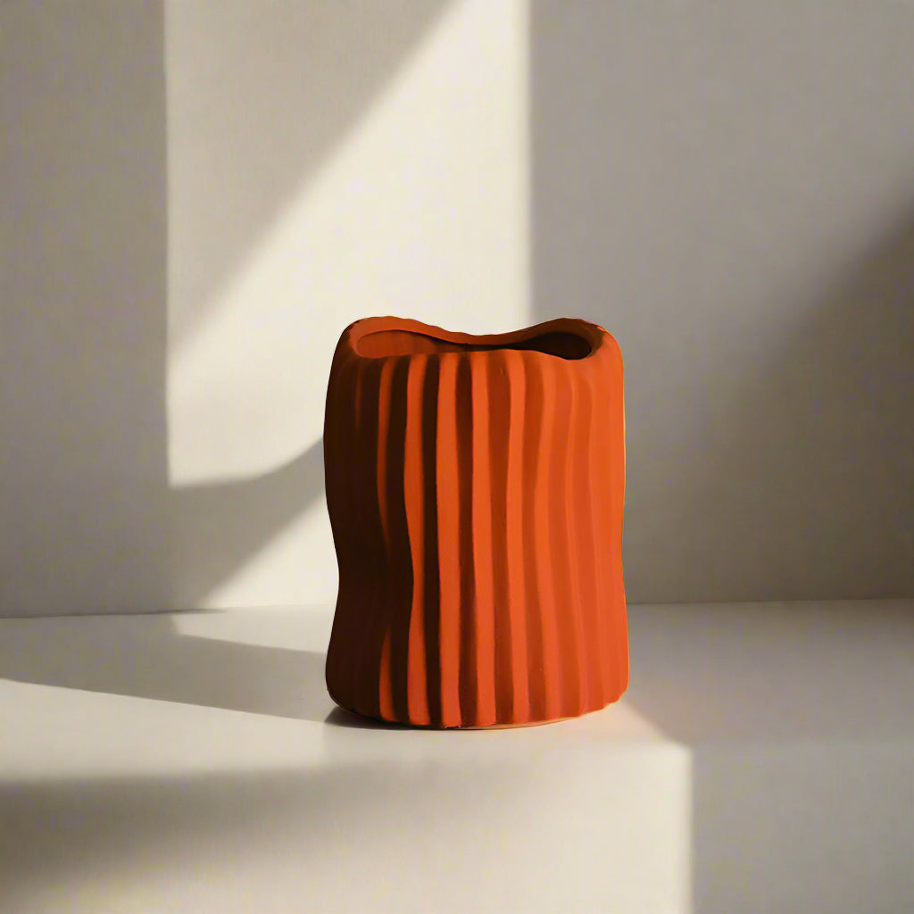 Colored Ceramic, Wavy Ribbed Vases