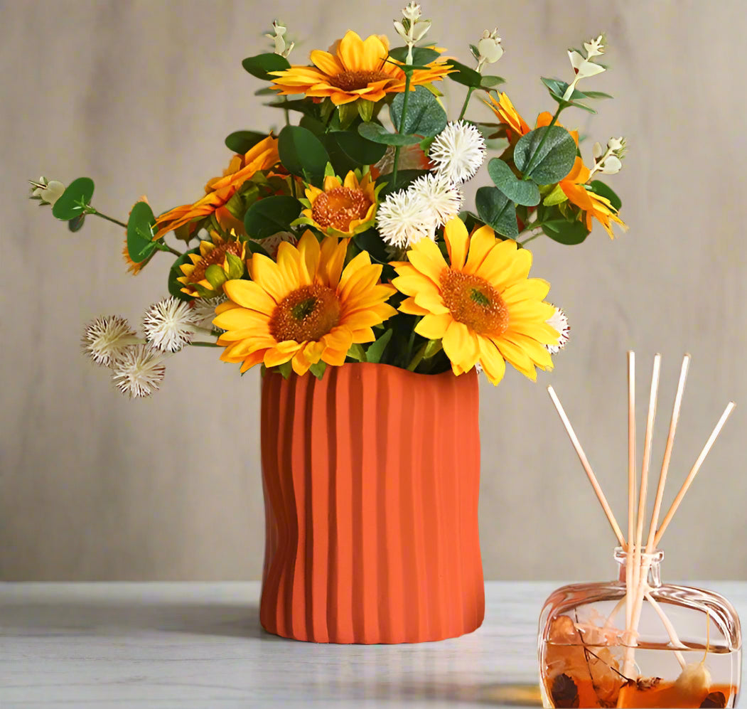 Colored Ceramic, Wavy Ribbed Vases