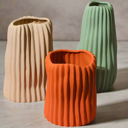 Colored Ceramic, Wavy Ribbed Vases