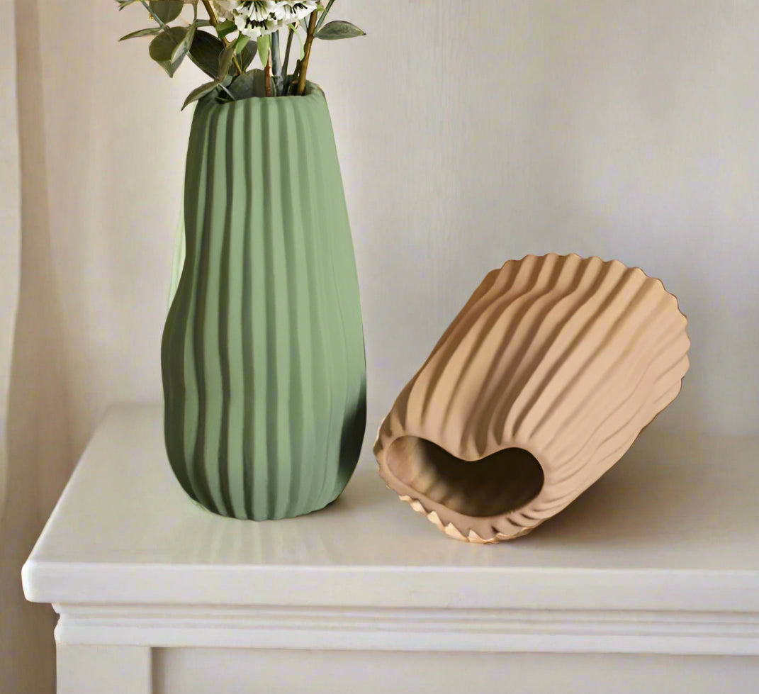 Colored Ceramic, Wavy Ribbed Vases