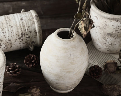 Rustic Vintage Ceramic Vase- Aged Earth Finish