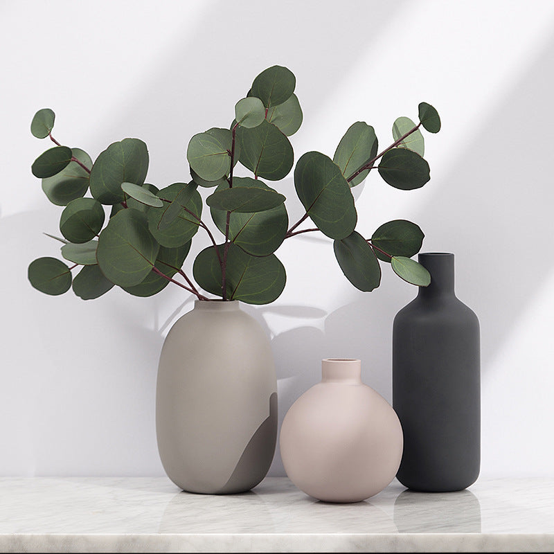 Neutral Ceramic, Round, Bottle Like Vases