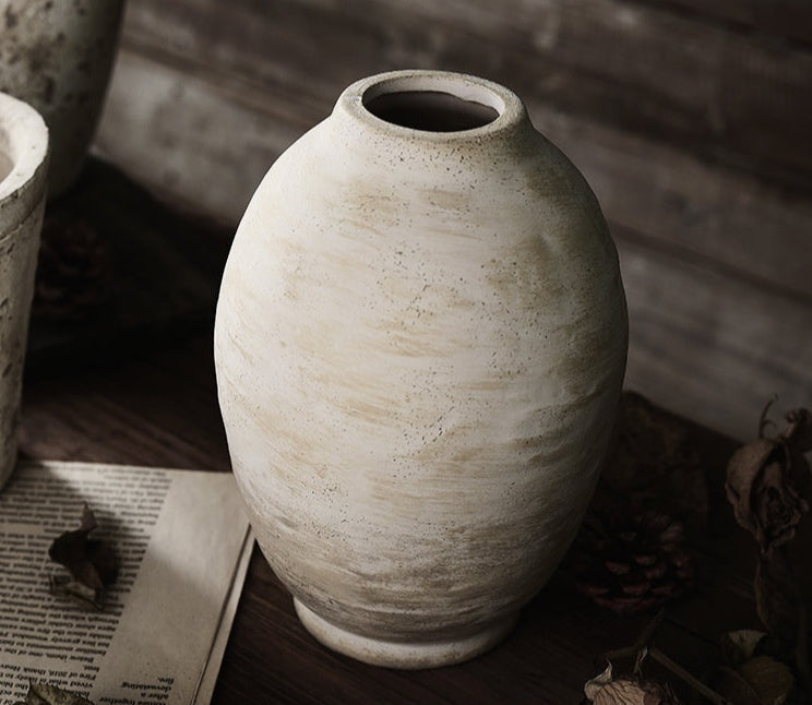 Rustic Vintage Ceramic Vase- Aged Earth Finish