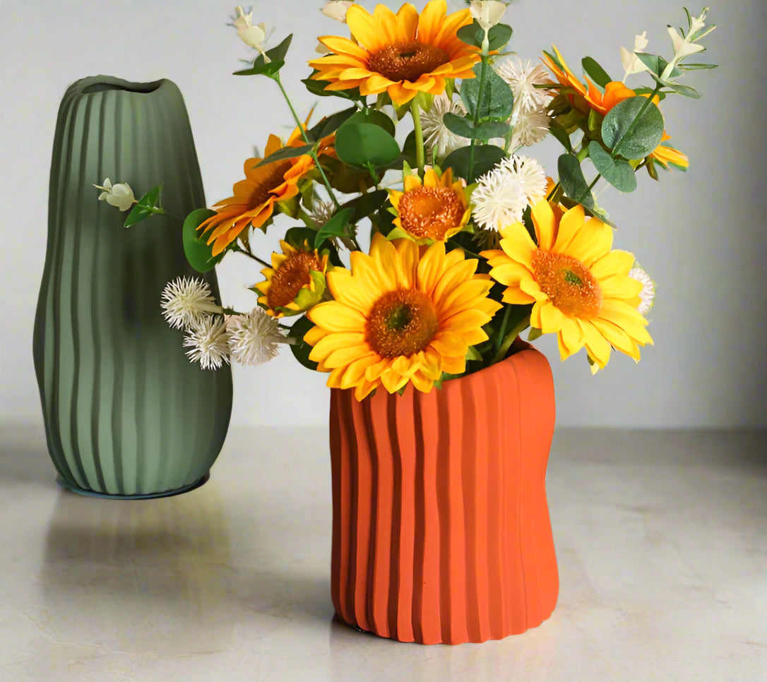 Colored Ceramic, Wavy Ribbed Vases