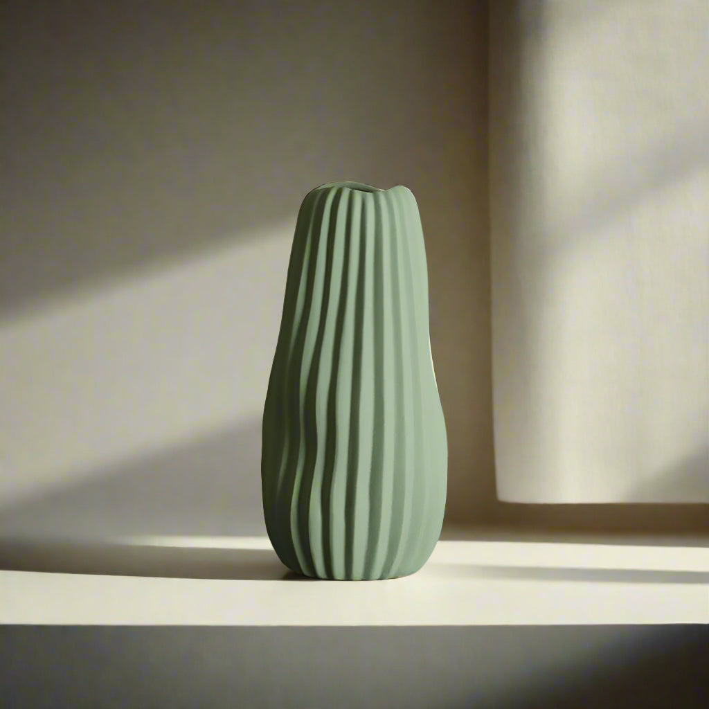 Colored Ceramic, Wavy Ribbed Vases