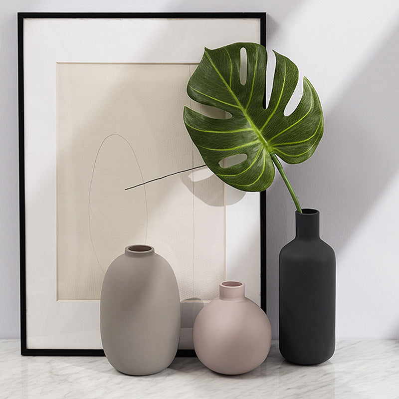 Neutral Ceramic, Round, Bottle Like Vases