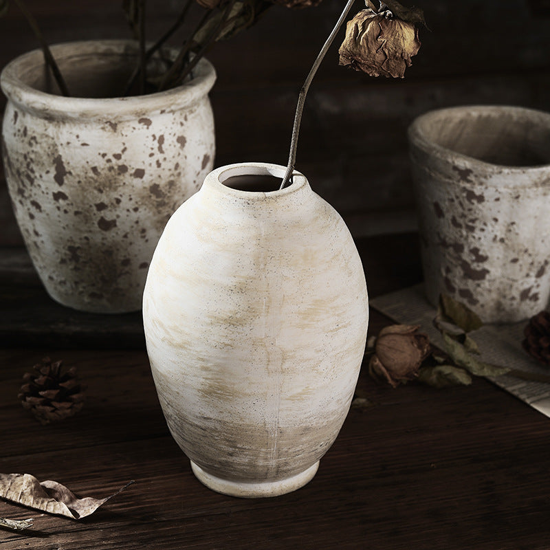 Rustic Vintage Ceramic Vase- Aged Earth Finish