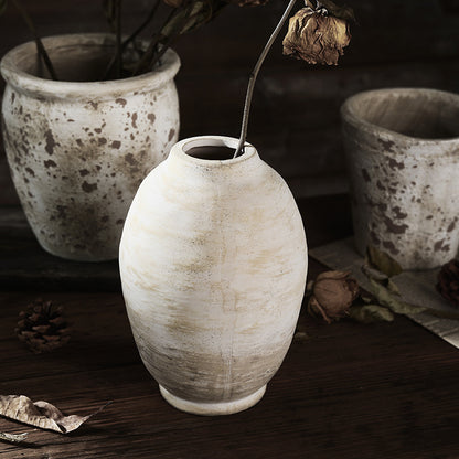 Rustic Vintage Ceramic Vase- Aged Earth Finish