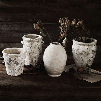 Rustic Vintage Ceramic Vase- Aged Earth Finish