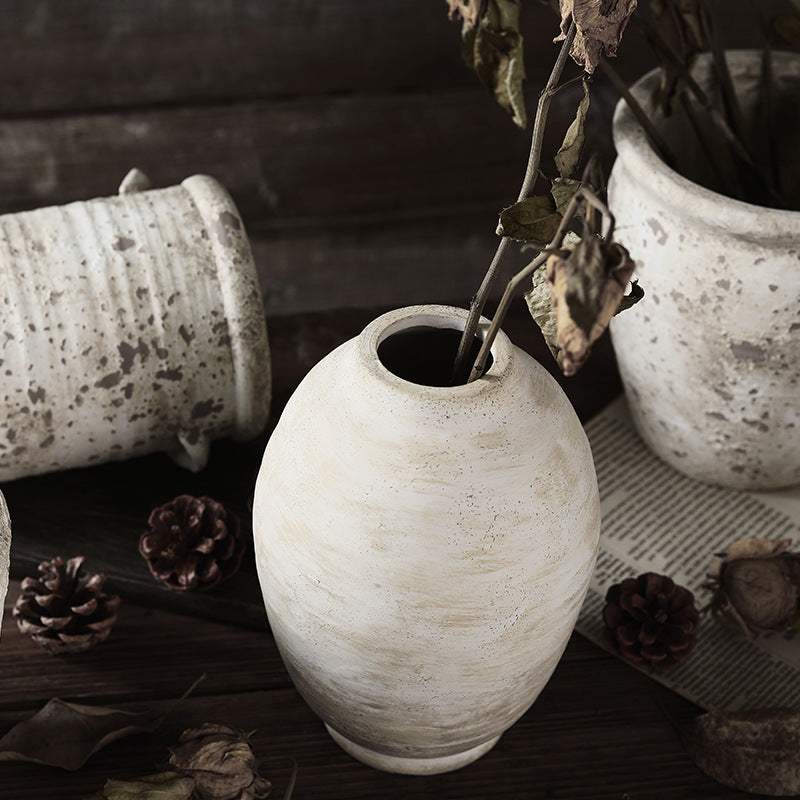 Rustic Vintage Ceramic Vase- Aged Earth Finish