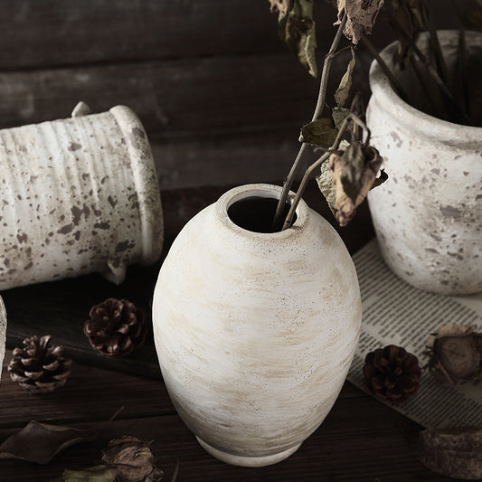 Rustic Vintage Ceramic Vase- Aged Earth Finish