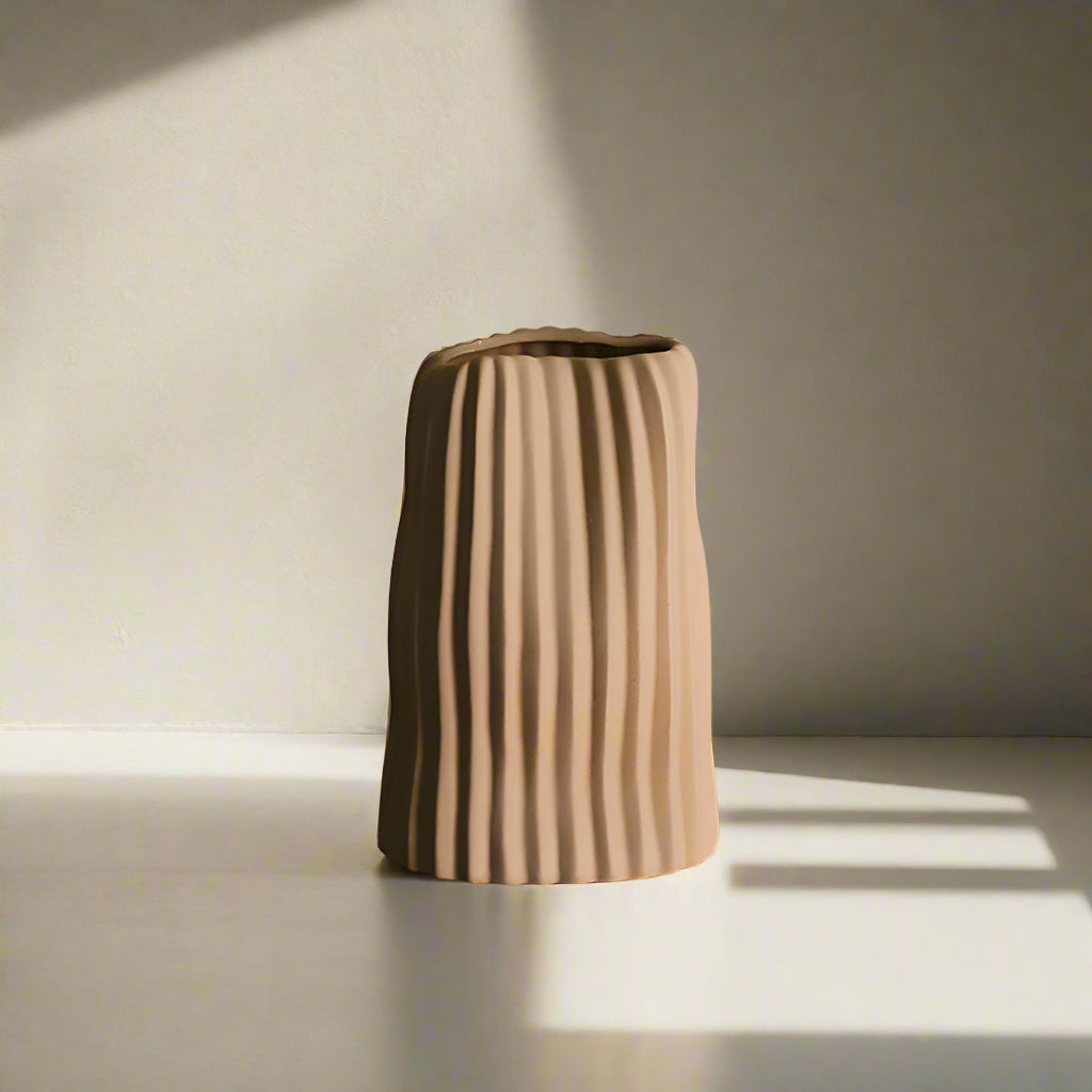 Colored Ceramic, Wavy Ribbed Vases