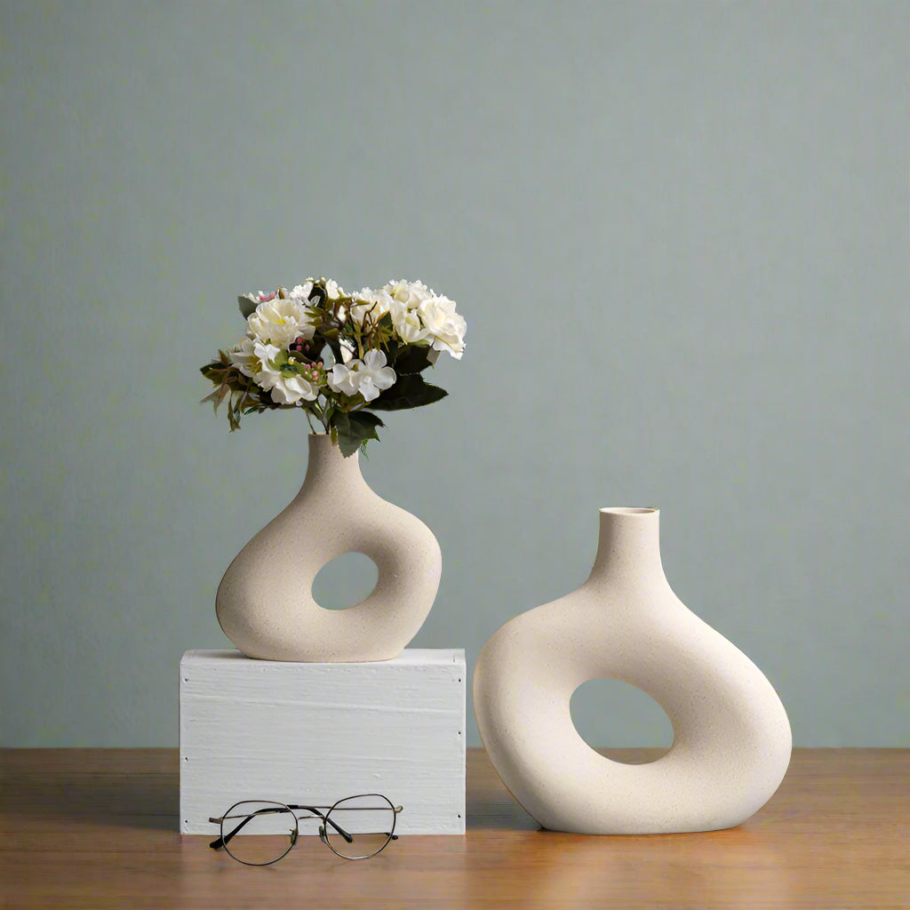 Sculptural Modern Ceramic Vases- Pebble Beige